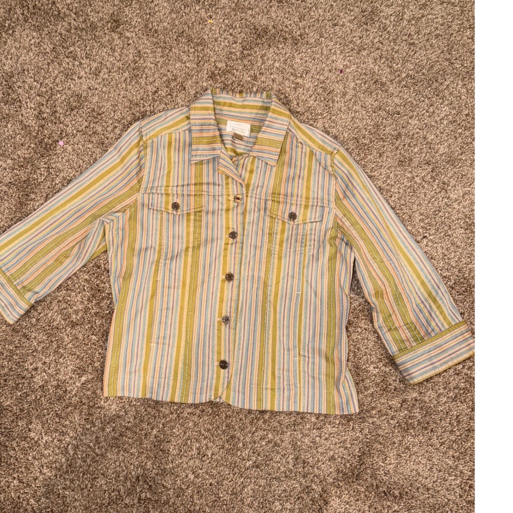 Christopher & Banks vintage Multi-Color Striped Stretch Button Up Jacket  L